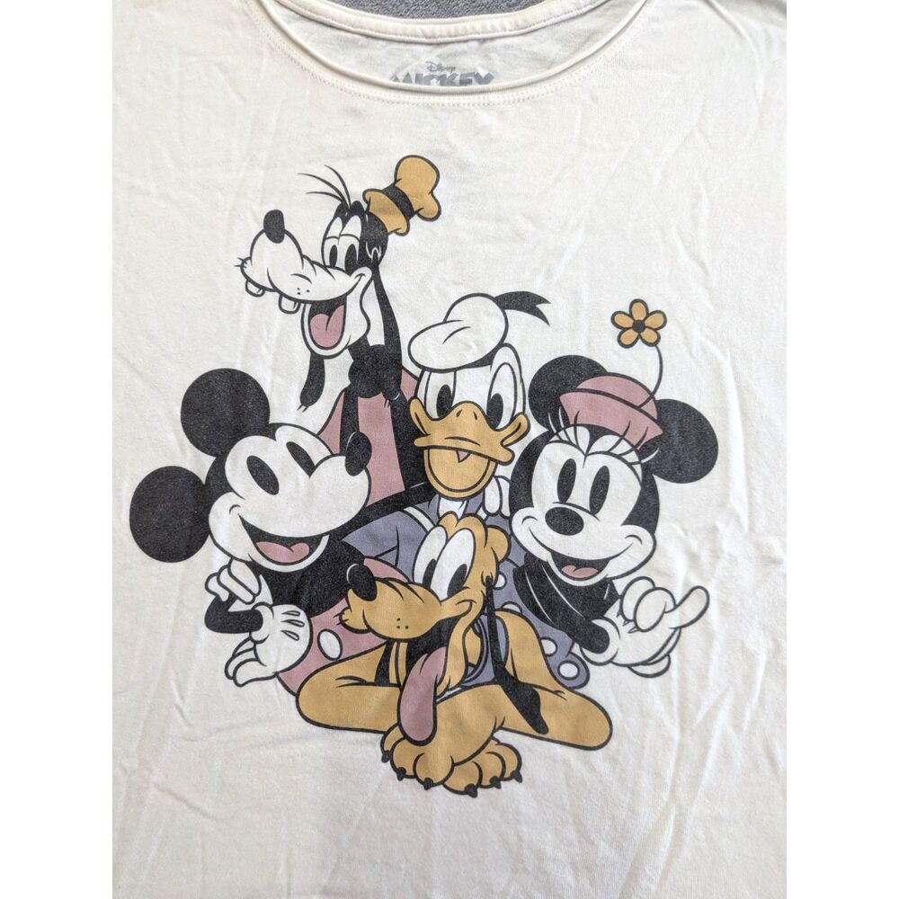 Disney Mickey and Friends Graphic T-Shirt Women’s Small Cream Oversized Boxy Tee